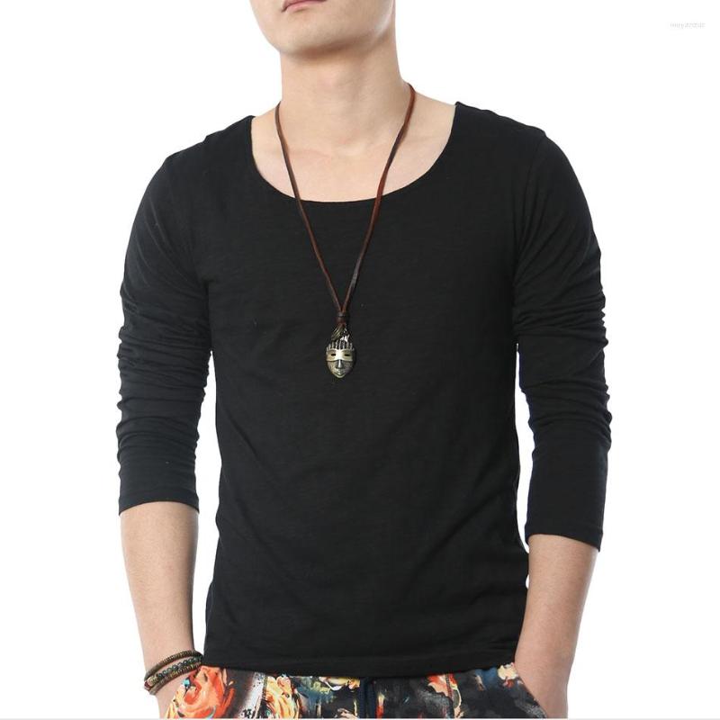 

Men' T Shirts Solid Long Sleeve Men Square Collar Cotton Geek Black Fashion Clothing Style