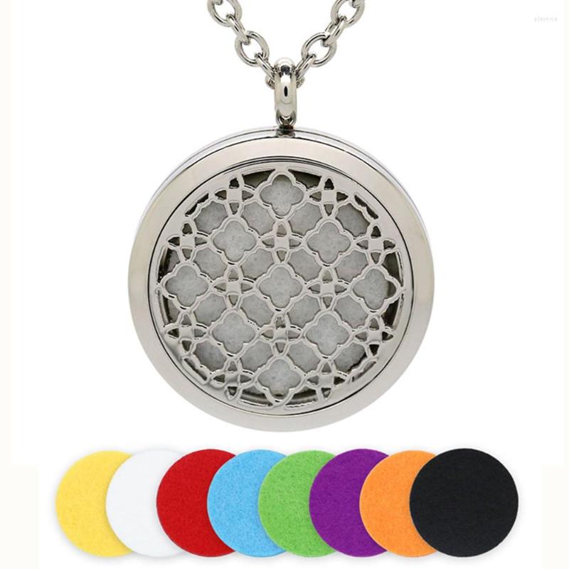 

Pendant Necklaces BOFEE Essential Oil Diffuser Locket Necklace Silver Hollow Stainless Steel Jewelry Gift With Free Pads 30mm