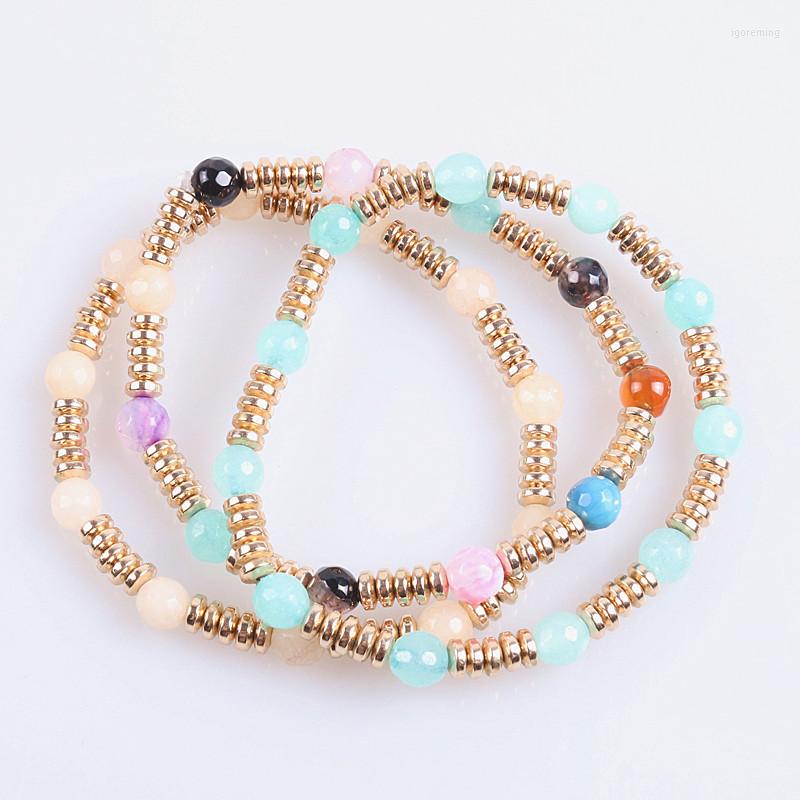 

Charm Bracelets 6mm Natural Stone With Hematite Gold Color Stretch Beads Bracelet For Girl Gift