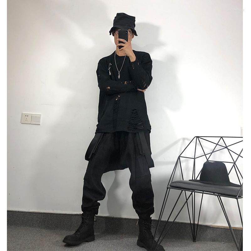 

Men's Sweaters Men Knitted Sweater Gothic Style High Street Men's Oversize Spring Pullovers Solid Black Hoodies Big Size, Picture shown