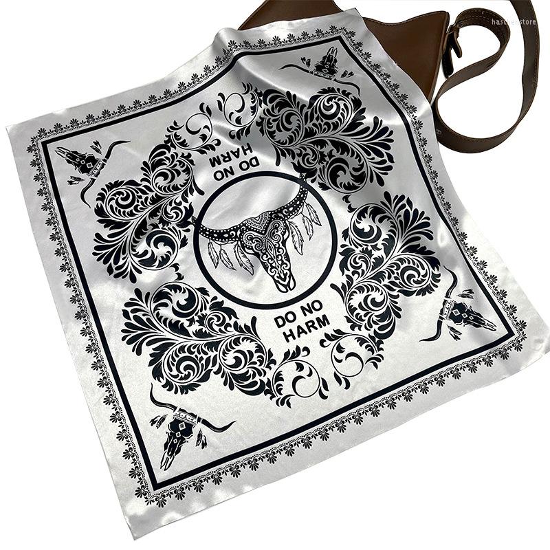 

Scarves Women Supply Of Silk Small Fragrance Silver-gray Square Scarf Retro Cow Head Print Western Cowboy Scarf.