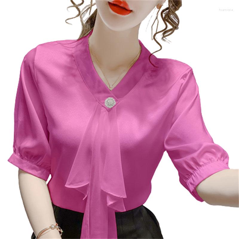 

Women' Blouses Woman Spring Autumn Style Shirts Lady Fashion Casual Short Sleeve V-Neck Solid Color Blouse Tops WY0218, Blue