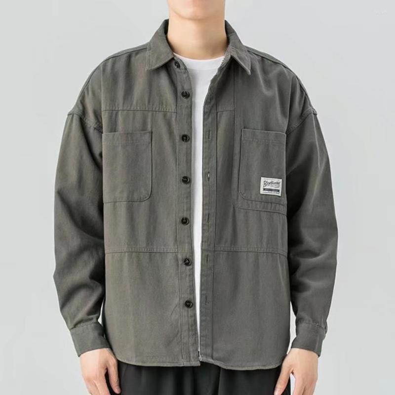 

Men's Casual Shirts Chic Cargo Shirt Solid Color Long Sleeves Pure Quick-drying Autumn Tops Men Spring, Black