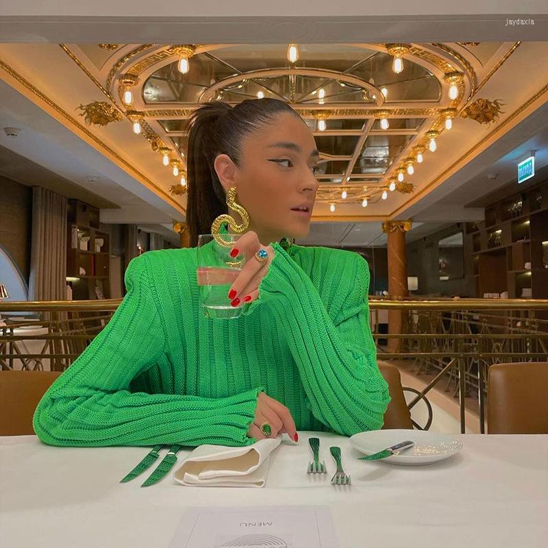 

Women' Sweaters 2022 European And American Autumn Temperament Commuter Shoulder Pads Long Pullover Wool, Green