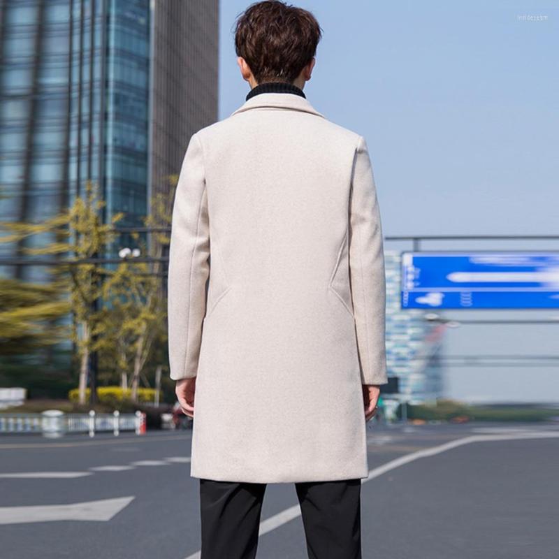 

Men's Trench Coats Men Coat Lapel Temperament Slim Fit Mid-length Pockets For Daily Wear, Beige