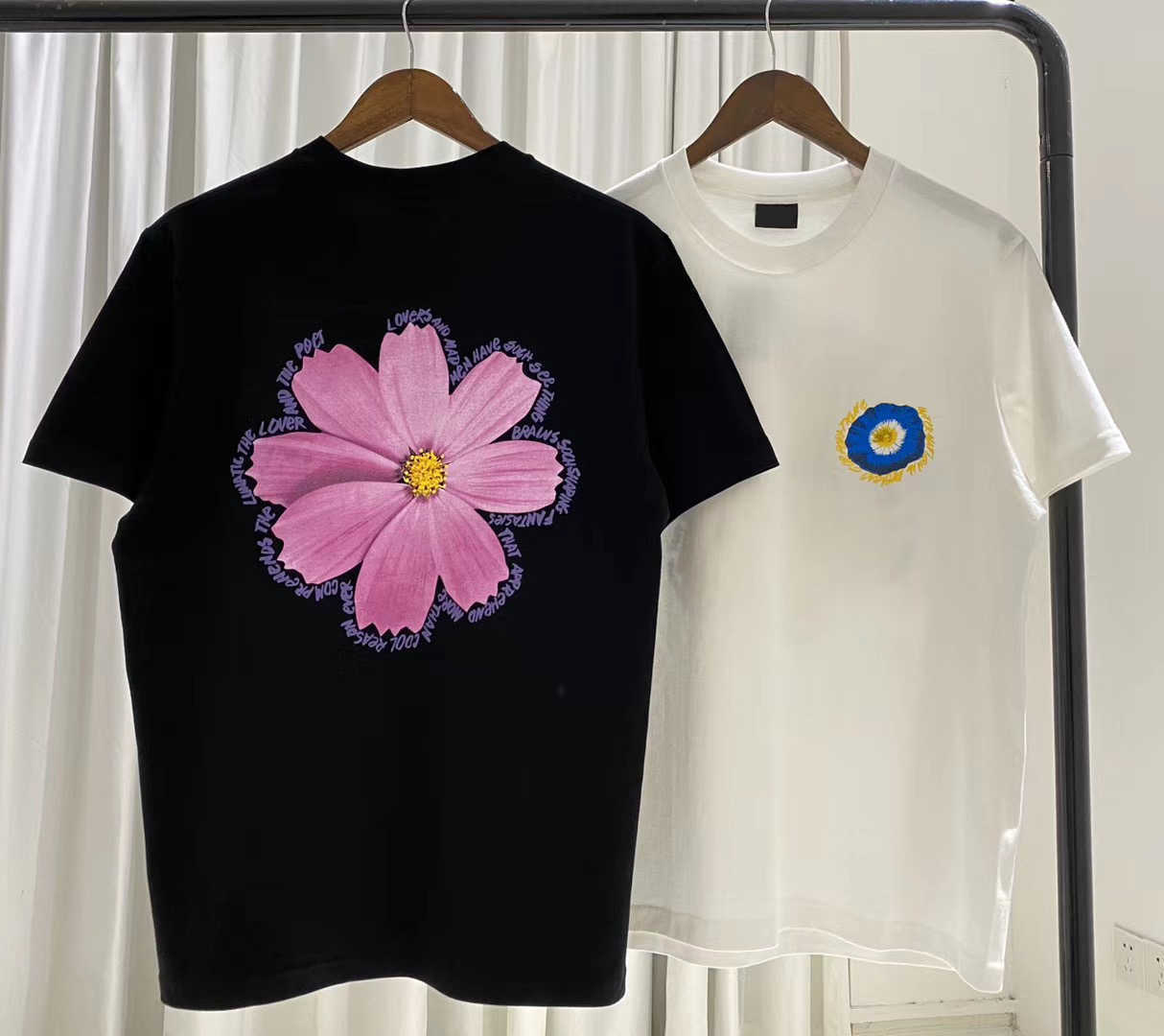 T-shirt d'été pour hommes à manches courtes fleur marguerite impression lettre Couples lâche décontracté ras du cou amoureux femmes taille asiati