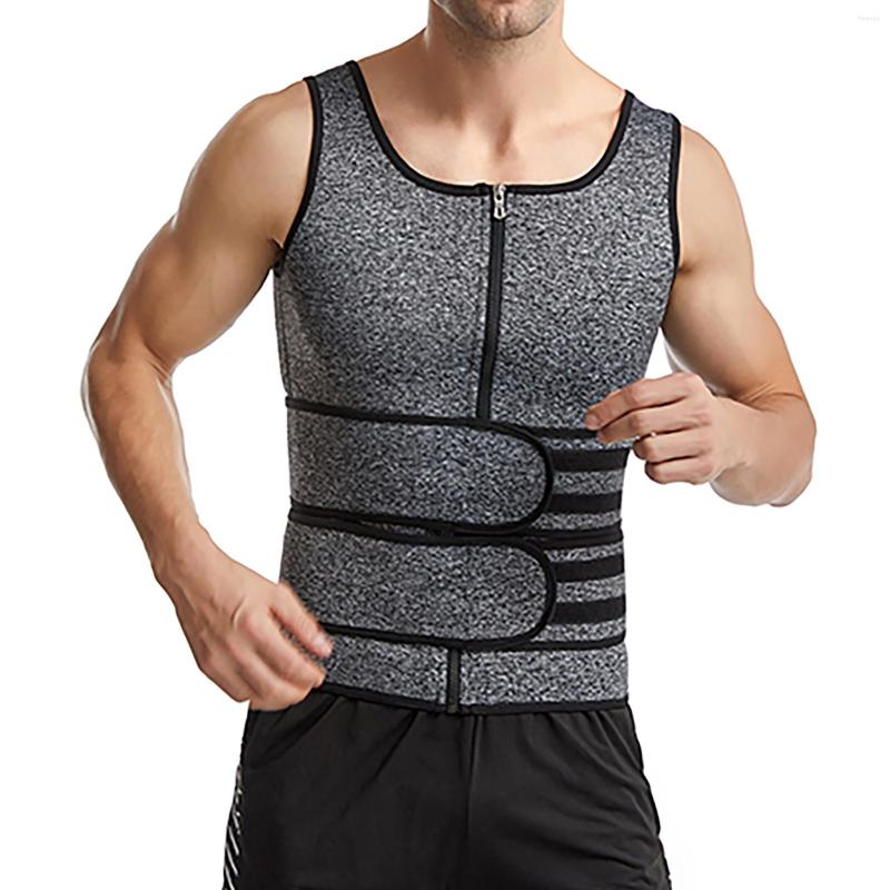 

Men's Casual Shirts Men Vest Waist Trainer Adjustable Training Double Zip Body Shaper, Black