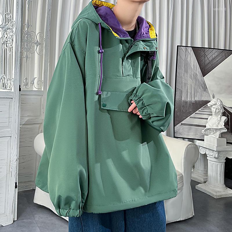 

Men's Jackets Oversized Waterproof Hooded Jacket Men Fashion Casual Pullover Mens Streetwear Loose Hip Hop Bomber Outwear, Green