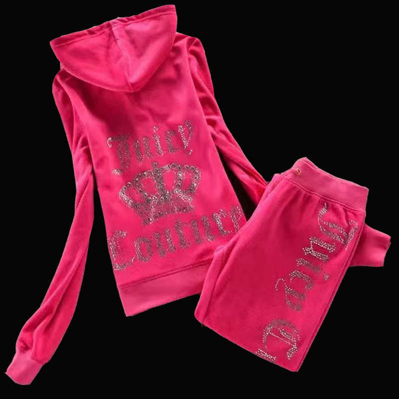 

Women's Tracksuits Juicy Tracksuit Velvet 2022 Brand Velour Sewing Suit Track Hoodies and Pants Sets Apple Met, 7390 light blue