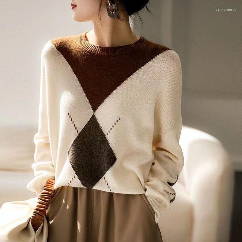 

Women's Sweaters Woman's Autumn Winter Sytle Long Sleeve Casual Coats Female Pullover O-Neck Patchwork Wool Knitted Tops Jumper, Ka bai