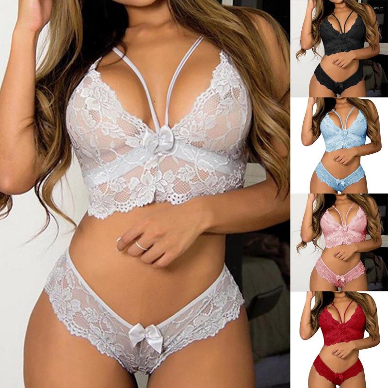 

Bras Sets Women Plus Size Lingerie Corset Lace Floral Bralette Bra Two Piece Underwear Lady Push-up Set Femme Piyama Mujer, White