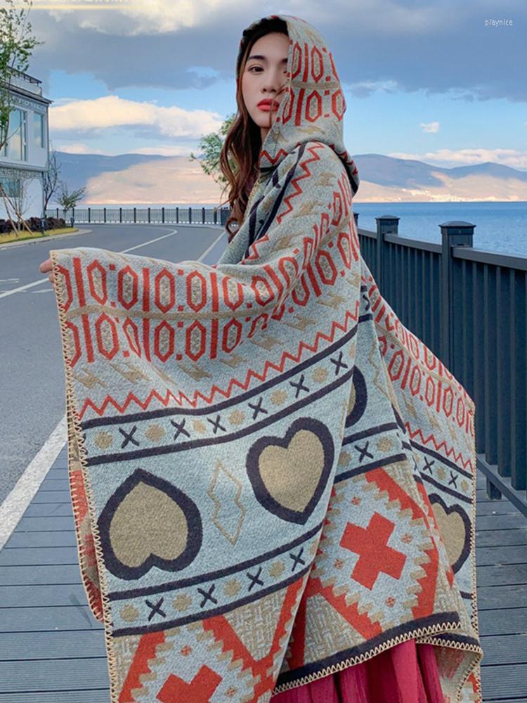 

Scarves Imitation Cashmere Elegant Women Scarf Winter Hooded Poncho Warm Female Boho Thick Wrap Blanket Capa Para Mujer Pashmina Shawls