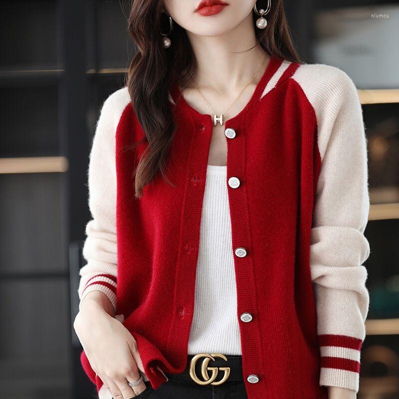

Women's Knits Limiguyue Knitted Casual Cardigans Women Round Neck Long Sleeve Loose Retro College Baseball Jackets Autumn Winter Sports J802, Green