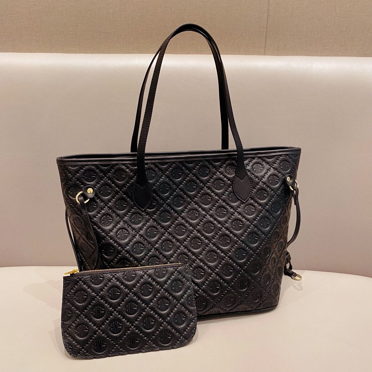 

2pcs High qualitys Women bags handbags ladies designer composite bags lady clutch bag shoulder tote female purse wallet handbag, Embossed black blue inner lining