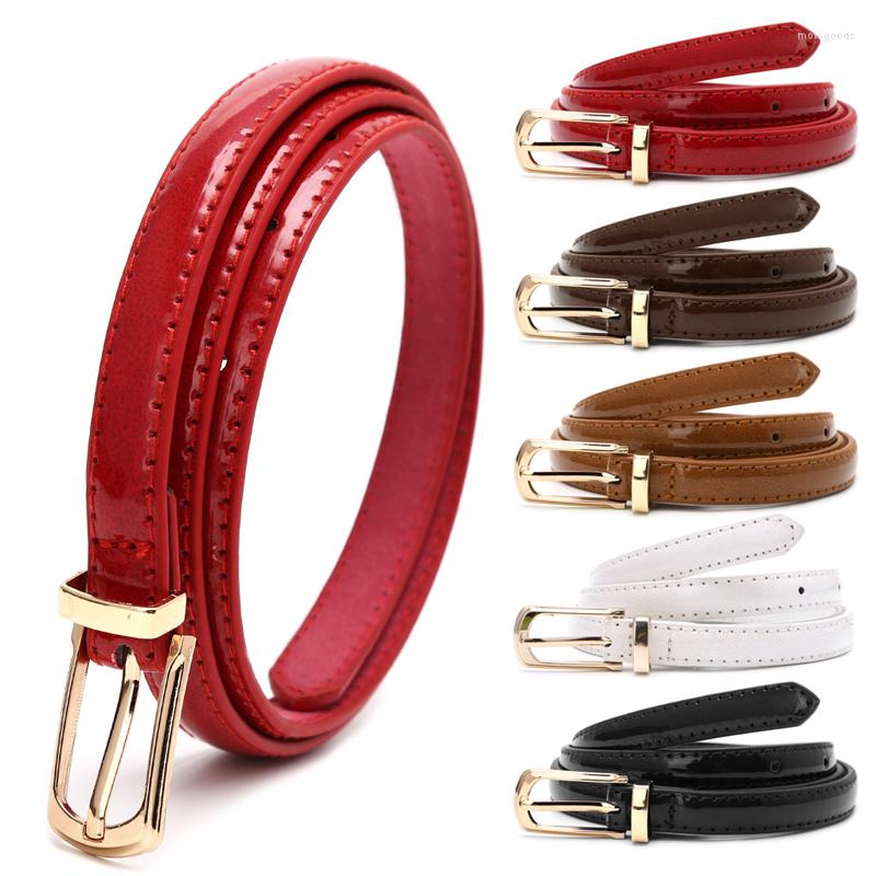 

Belts Candy Color Thin Belt Alloy Buckle Faux Leather Waist Chain Strap Waistband For Women Girls 5 Colors, White
