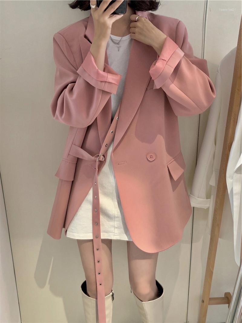 

Women' Suits Fashion Pink Suit Jacket Women' Clothing Spring Autumn Blazers Coats 2022 Loose Casual Black OuterwearWith Belt P34