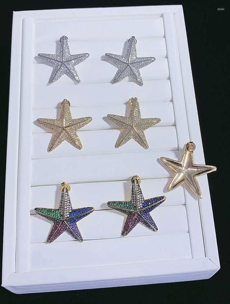 

Dangle Earrings 2Pair Fashion Jewelry Rainbow Cz Paved Starfish Shape Stud