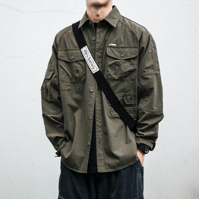 

Men's Jackets Mens Military Shirts Men Long Sleeve Casual Dress Shirt Male Cargo Work Working Lapel Neck Tops Jacket, Black