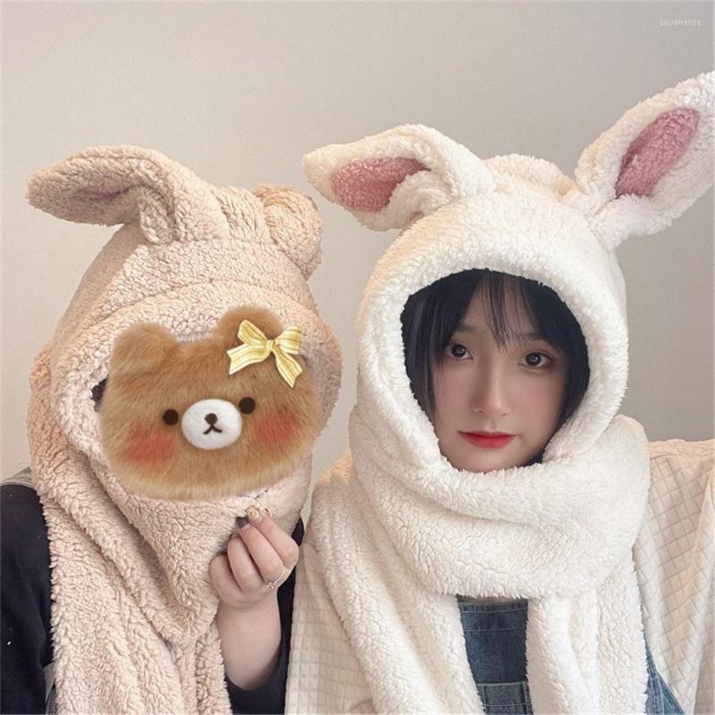 

Berets Casual Winter Warm Women Caps Hat Scarf Gloves Set Plush Beanies, White