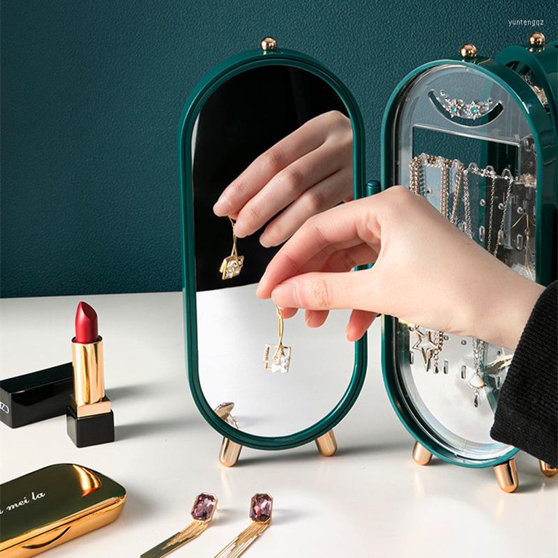 

Jewelry Pouches Display Organizer Holder Rack Stand Storage Earrings Necklace Mirror Box ABS Green White Luxurious Wholesale