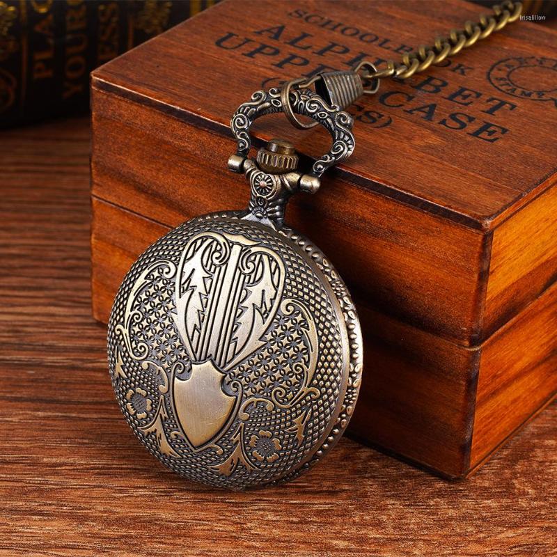 

Pocket Watches Embossed Shield Nostalgic Classical Watch European And American Retro Style Large Bronze Quartz, Antique brass