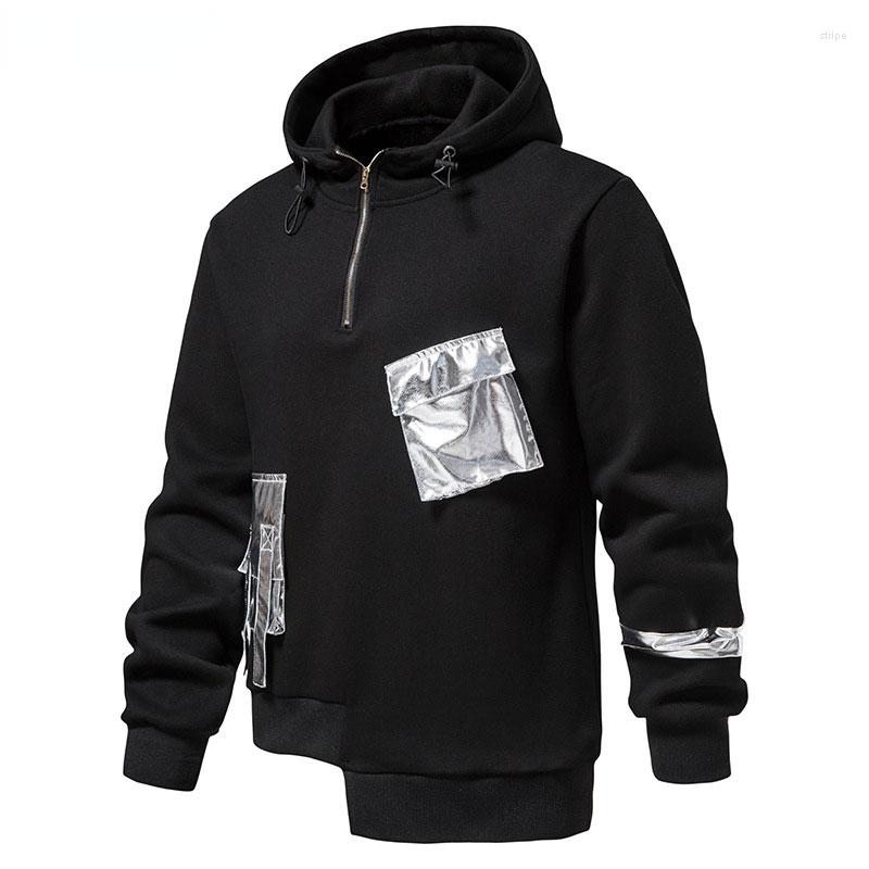 

Men's Hoodies Silver Metallic Splicing Punk Rock Sweatshirts Men Harajuku Hip Hop Hoodie Streetwear Casual Gothic Style, Gold