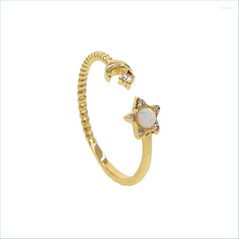 

Wedding Rings Wedding Rings Fashion Crescent Moon Star Dazzling Opal Clear Cz Open Adjustable Finger Ring For Women Engagement Jewel Dhx4K