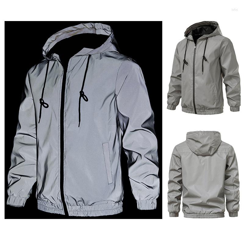 

Men's Jackets 2022 Men's Hooded Reflective Jacket Youth Leisure Sports European Size, Light grey