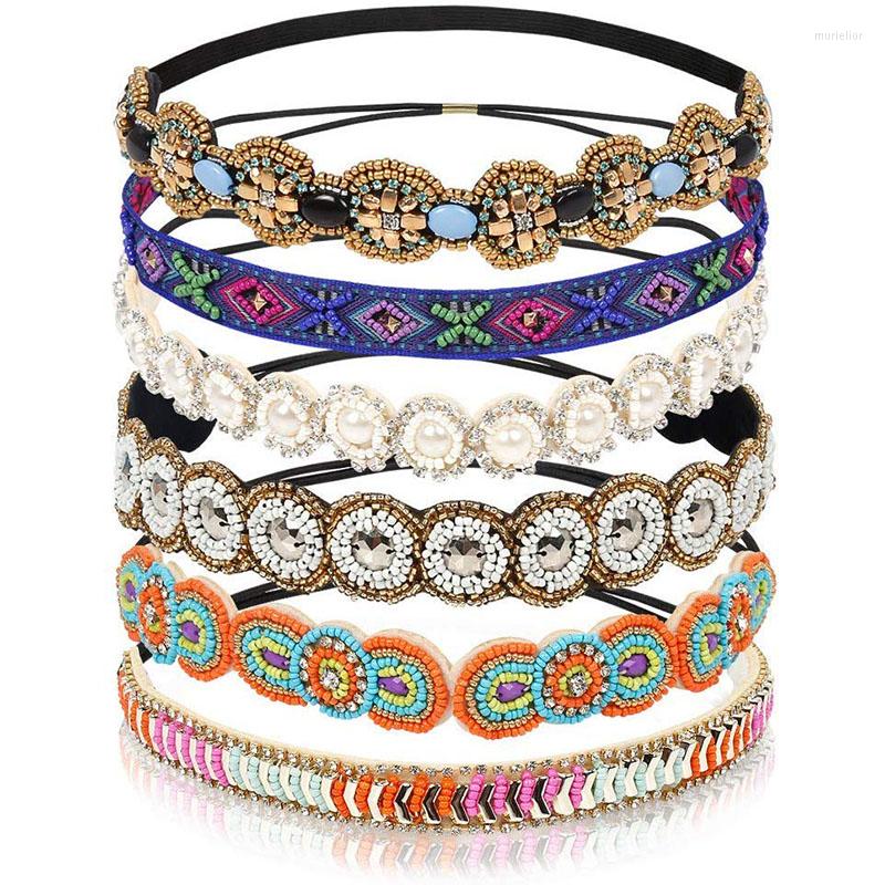 

Hair Clips Elastic Rhinestone Beads Ladies Handmade Headbands Vintage Crystal Jewelry Accessories For Women Colorful Outdoor Headwrap