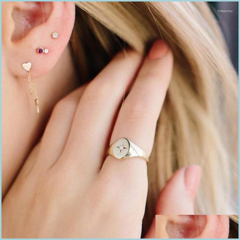 

Wedding Rings Wedding Rings Midi Minimal Paved Cz Delicate North Star Top Quality Cute Elegant Girls Jewelry Fashion Gold Color Simp Dhjqn