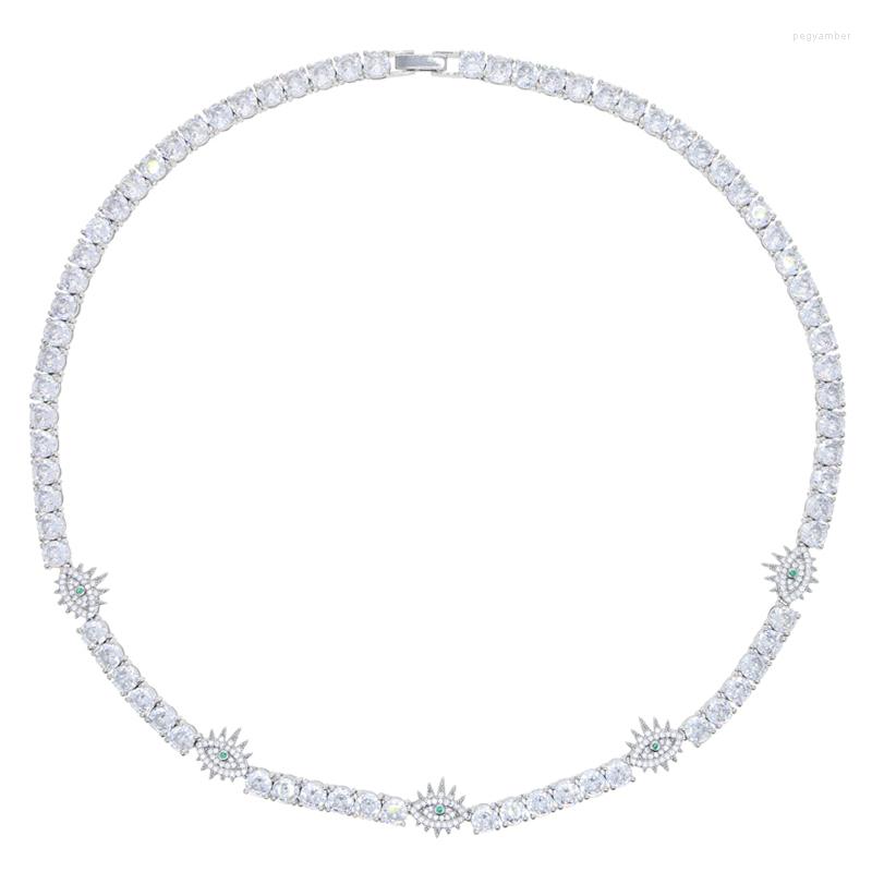

Chains Iced Out Bling Eye Pendant Necklace Silver Color 5mm Tennis Chain Zircon Lucky Charm Women Men Hip Hop Fashio Jewelry