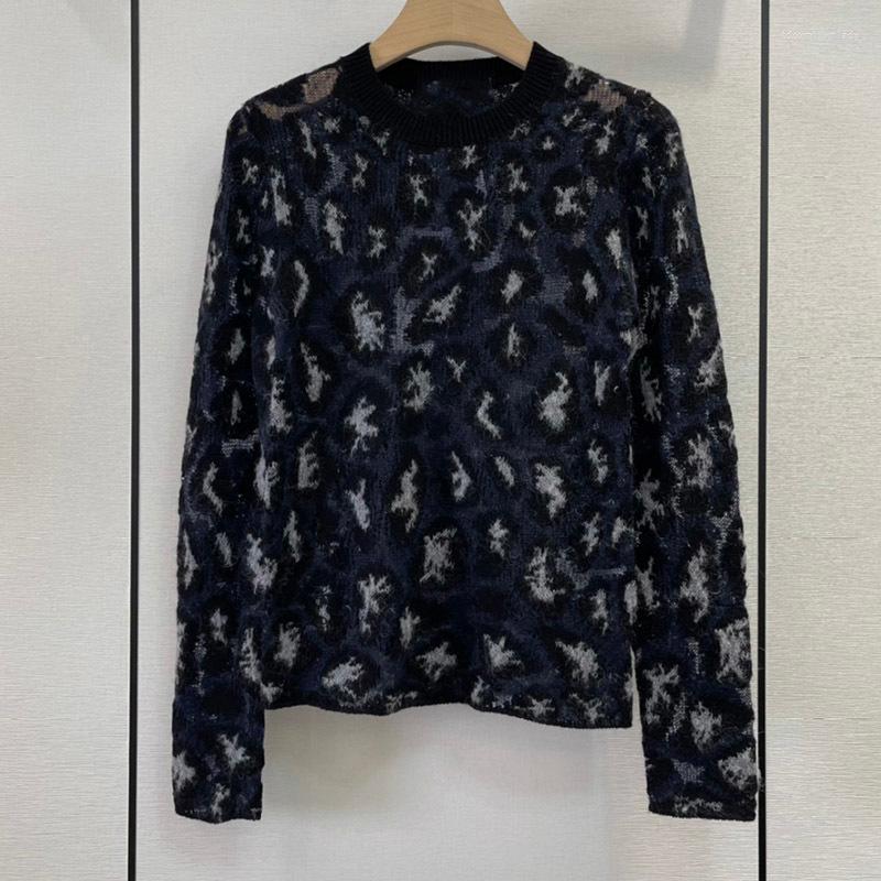 

Women's Sweaters 22 Summer Luxury Cashmere Sweater Women Trendy Long Sleeve Leopard See Through Top Quality Crew Neck Thin Pullovers, Like picture