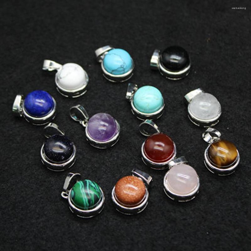 

Pendant Necklaces Wholesale 6pcs/Lot Natural Malachite Lapis Crystal Stone Round Shape TigerEye For Jewelry Making
