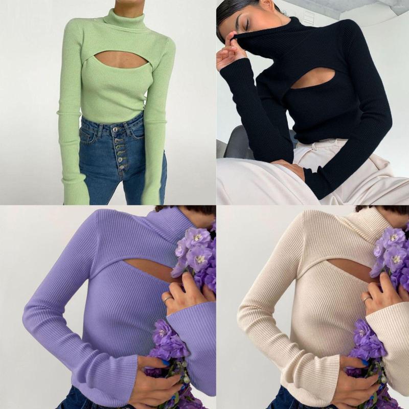 

Women' Sweaters Women Knitted Turtleneck Pullovers Casual Fitness Undershirts Sexy Hollow Out Long Sleeve Sweater Autumn Winter Slim Jumper, Green