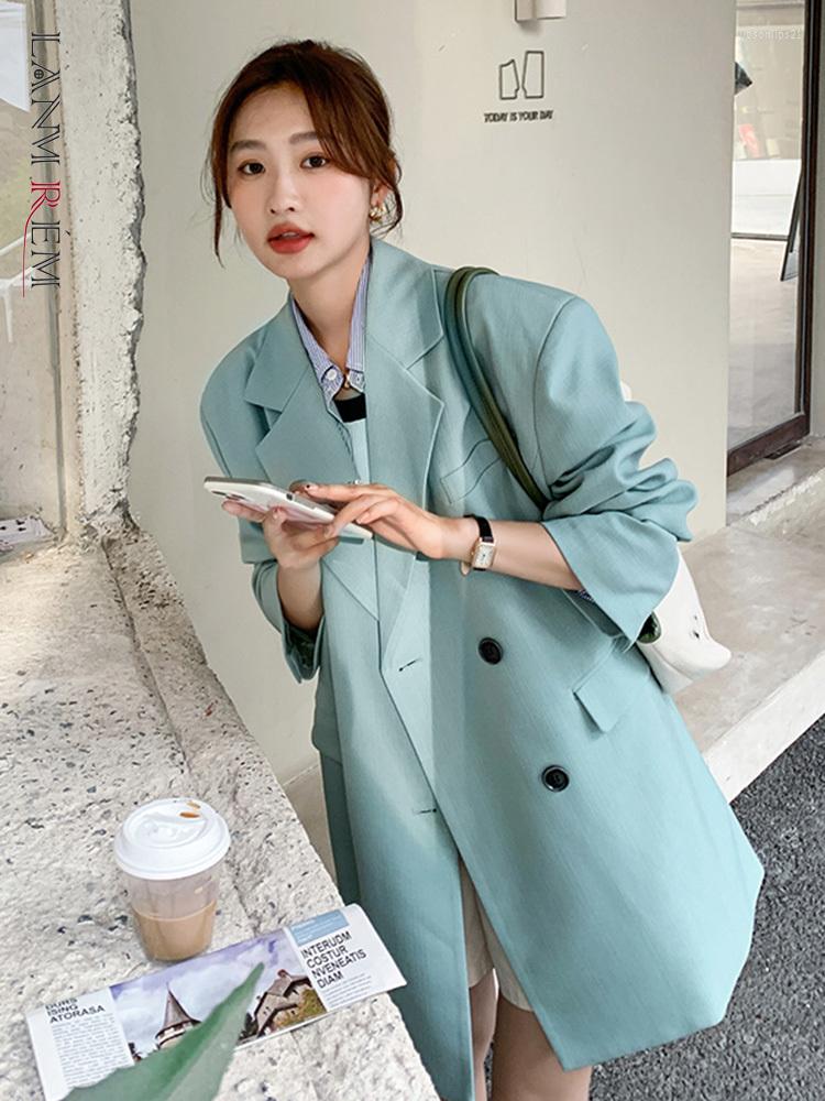 

Women' Suits LANMREM Loose Blazers For Women Notched Double Breasted Solid Color Office Lady Chic Coats Clothing 2022 Autumn 2R6031, Blue