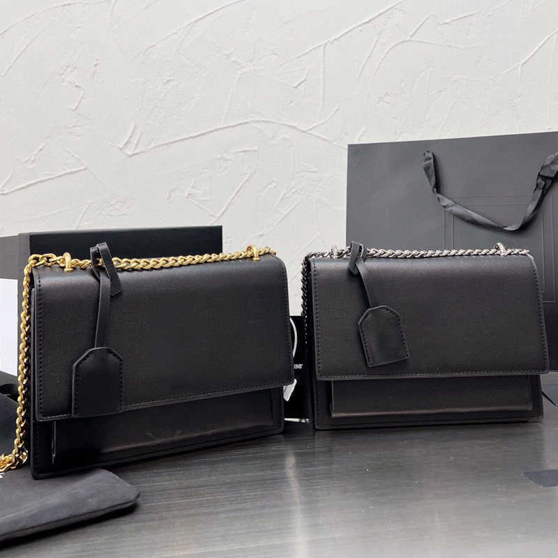 

Shoulder Bags Top quality Luxury Designer zuolan sunset Bag Classic Black Women yslity Gold Silver Chain Y Envelope shoulder bag Toothpick pattern leather, Black gold chain