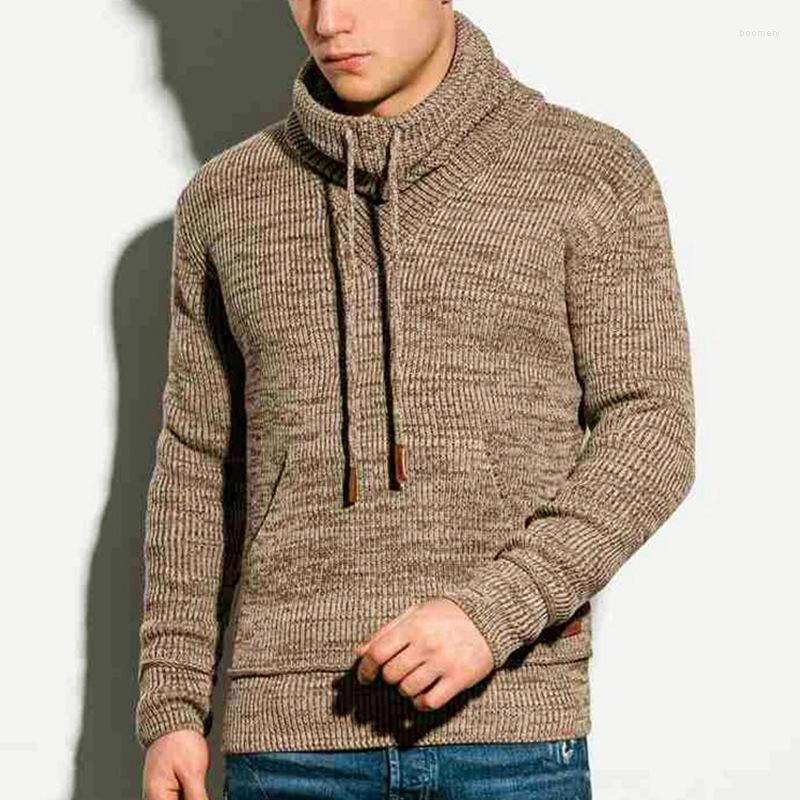 

Men's Hoodies Men's Winter Drawstring Stand Collar Knit Sweater Long Sleeve Slim Hoodie, Black