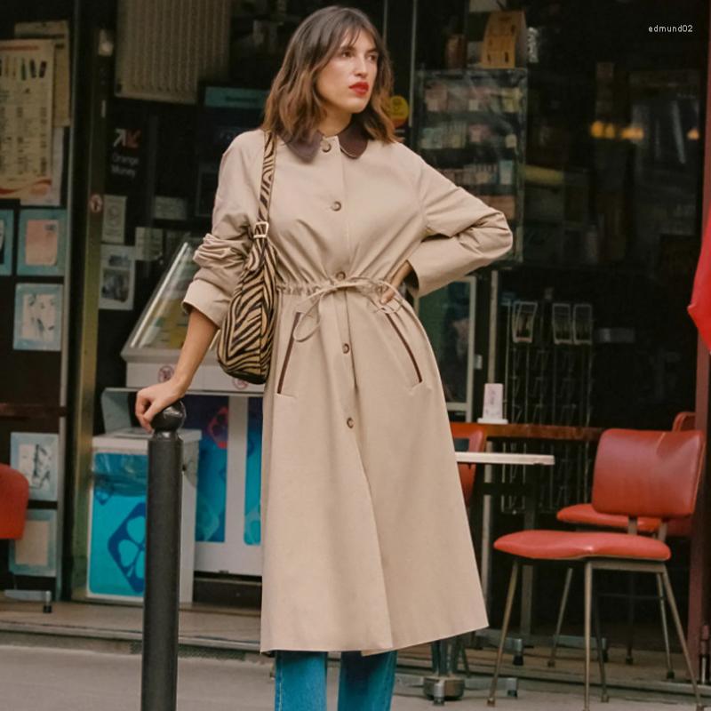 

Women's Trench Coats Casual Long Sleeve For Women Vintage Lapel Loose Autumn 2022 Elegant Oversize Solid Outwear, Apricot