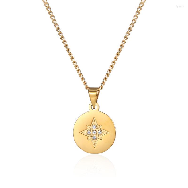 

Chains Stainless Steel Color Silver And Gold Star Coin Zircon Stone Women Minimalist Round Pendant Necklace Fashion Jewelry Ladies Gift
