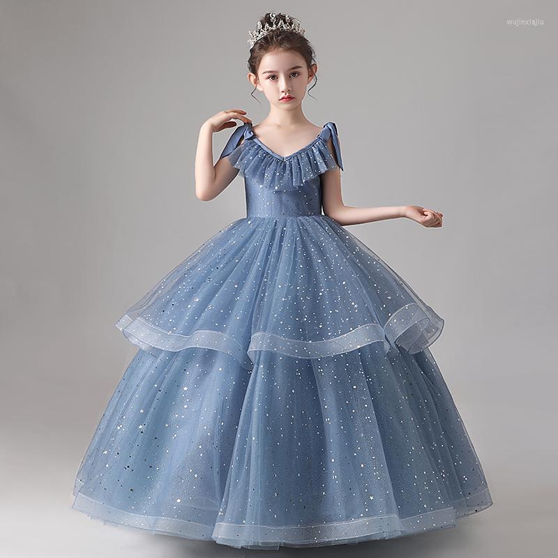 

Girl Dresses Gorgeous Ball Gown Flower Girl's Dress Gray Blue 2022 Arrival Soft Tulle With Sequins Pleats, Same as picture