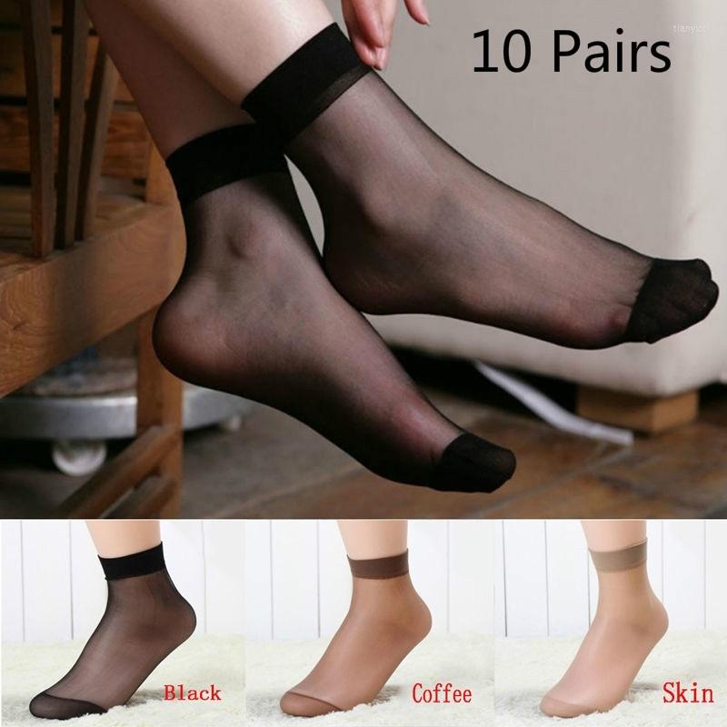 

Women Socks 10 Pairs Sexy Ultra-thin Elastic Silky Short Silk Stockings Girls Ankle Summer Transparent Crystal Invisible, Black