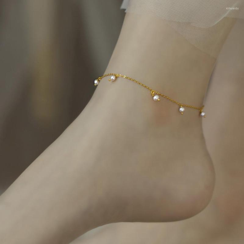 

Anklets XF800 Natural Freshwater Pearl Anklet Simple Creative Design 14K Gold Injection Adjustable Chain Fine Jewelry For Women J1003