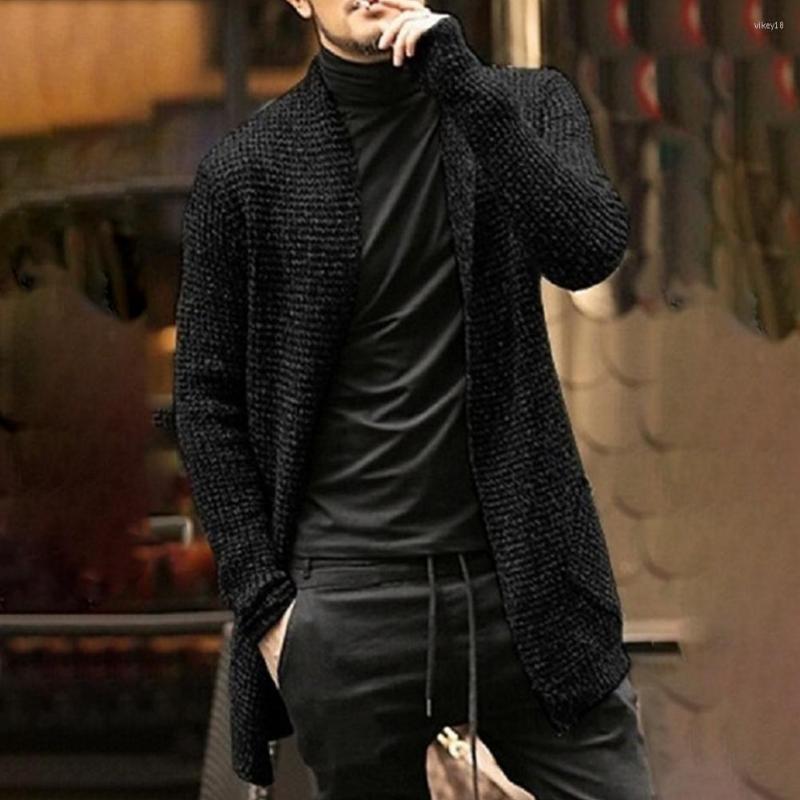 

Men' Trench Coats Cardigan Jacket Knitted Streetwear Outwear Knitting Sweater, Black