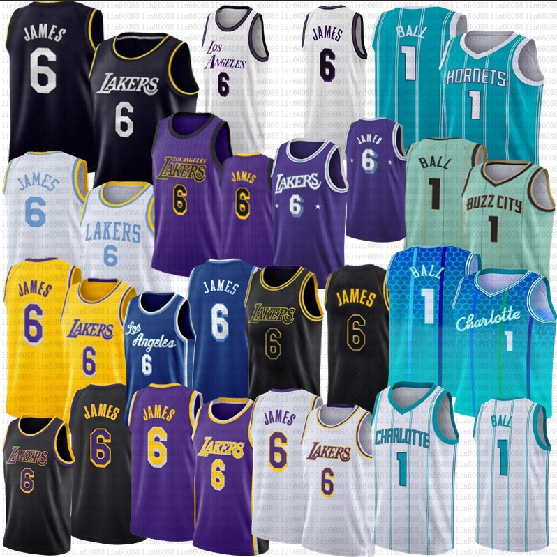 

6 LeBron LBJ James Basketball Jerseys Black Charlottes 1 LaMelo Ball Hornet 2022 2023 City Uniform, As