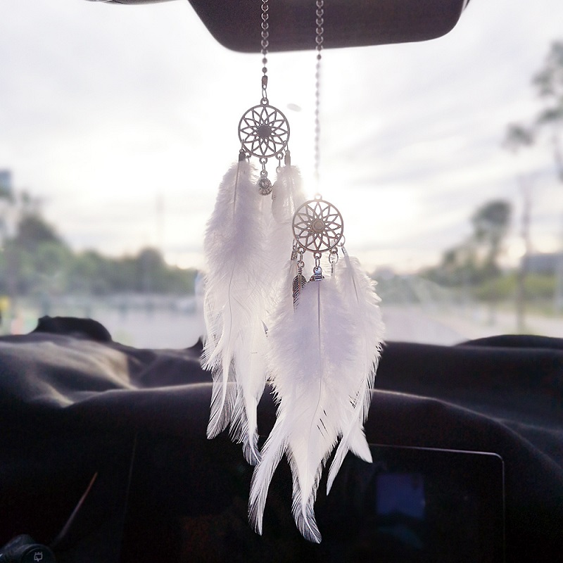 

Mini Dream Catcher for Cars Decorative Objects Small Dreamcatcher Feather Handmade Hanging Charms Pendant Car Rearview Mirror Home Decor 1223408