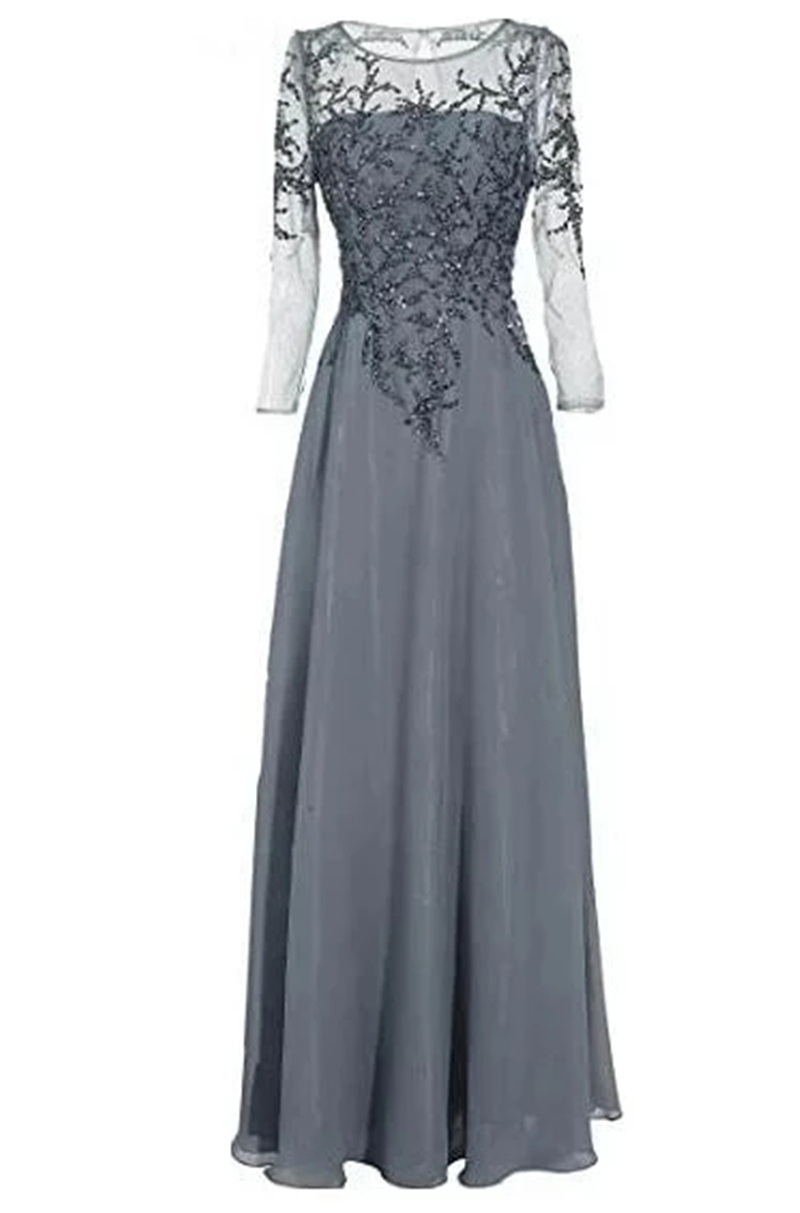 Robes de soirée trapèze formelles manches longues perles scintillantes longueur au sol mère de la mariée fermeture éclair grande taille robes de