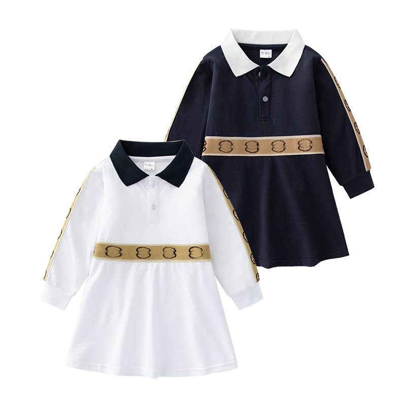 Fashion Children Kids Baby Girls Autumn Party Dress Long Sleeve Solid Cotton Casual A-line Dress Designers Clothes