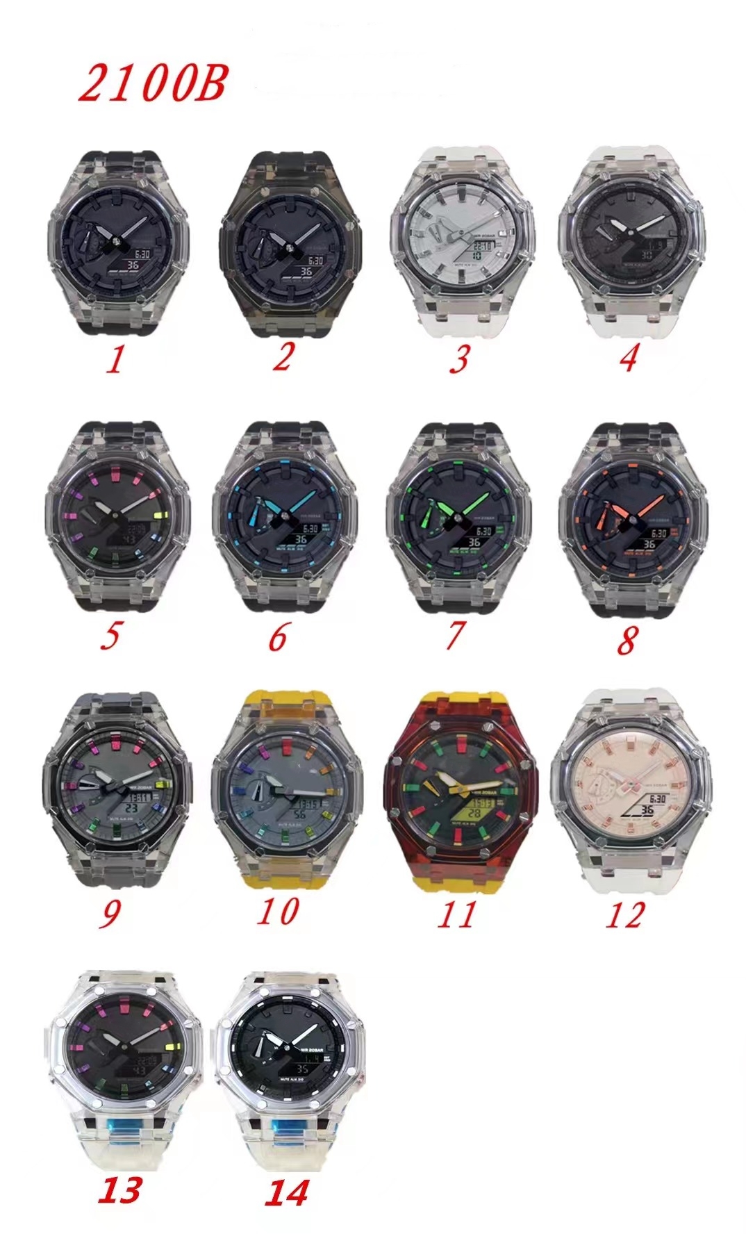 

Men's sport Quartz Digital Watch Iced Out Watch detachable assembled waterproof World Time LED automatic hand lamp Oak 2100B series