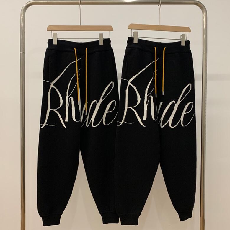 

Knitted Pants Men Women 1 Top Drawstring Black Sweatpants Streetwear Trousers