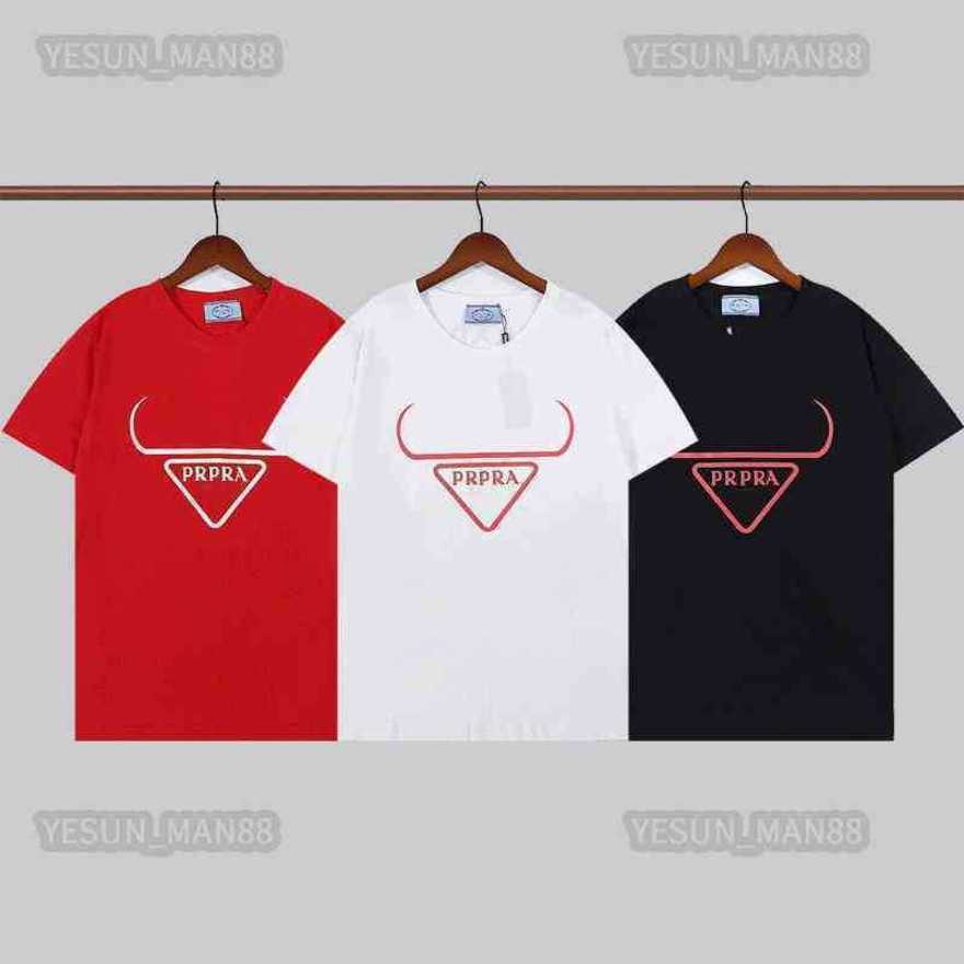 

Designer Luxury Summer Prad Classic Horn Letter Printed T Shirt Fashion Mens And Womens Couple Loose Round Collar Tee, 16